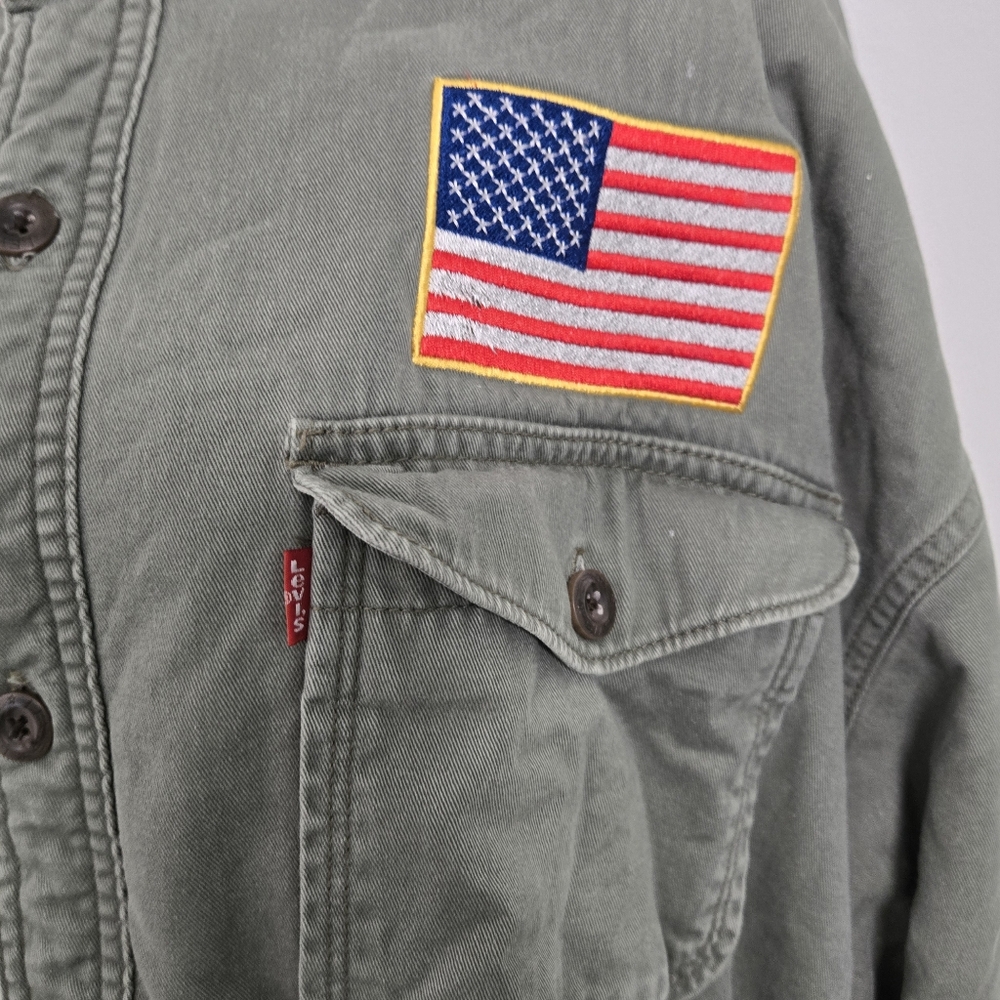 Men Levi's Green Military Style Jacket with Flag Patch Size 3XL - Picture 5 of 10